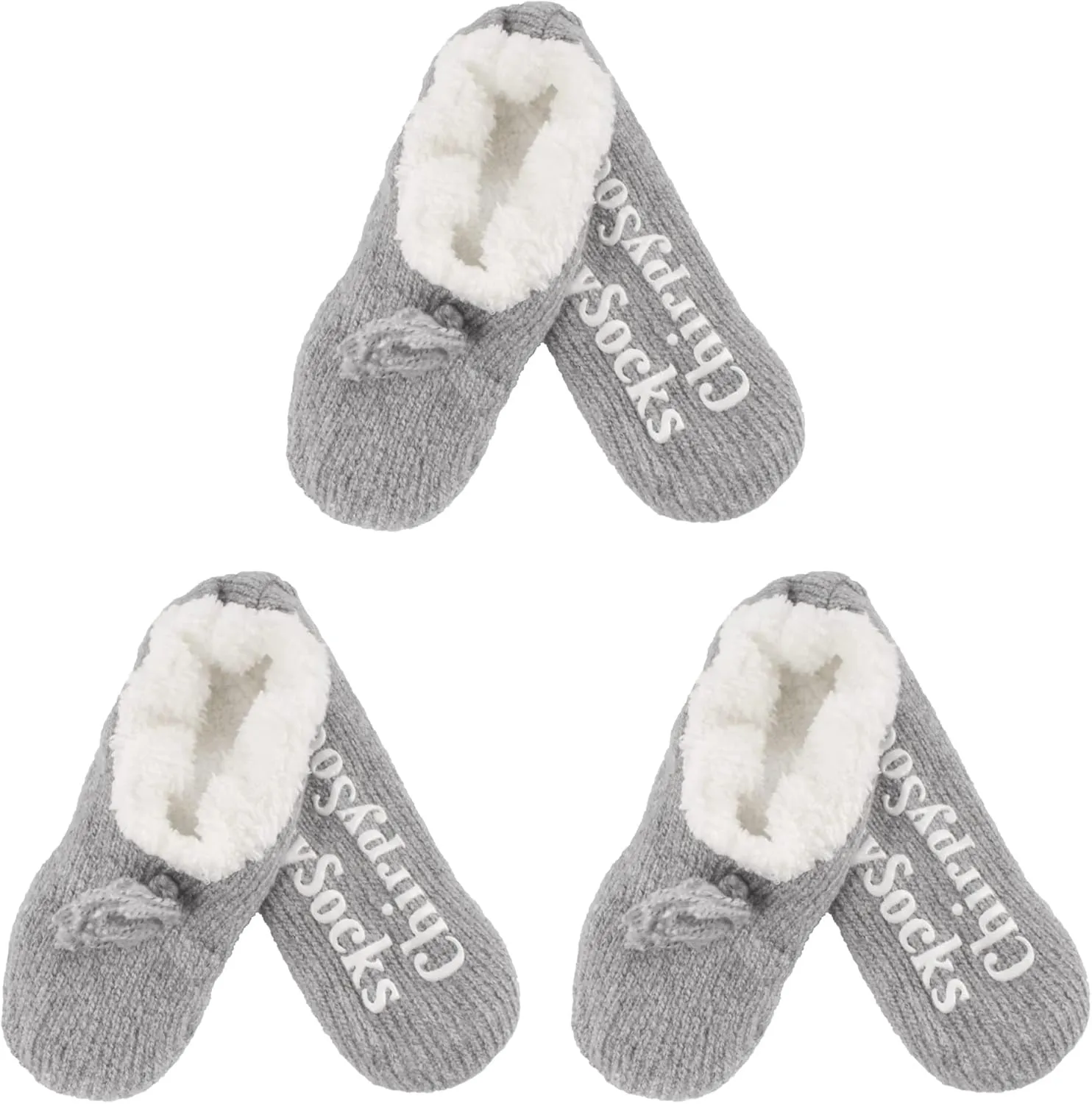 BambooMN Adult Women Super Soft Warm Cozy Fancy Yarn Slippers Non-Slip Lined Socks, Indoor Comfy House Slippers, 3 Pairs