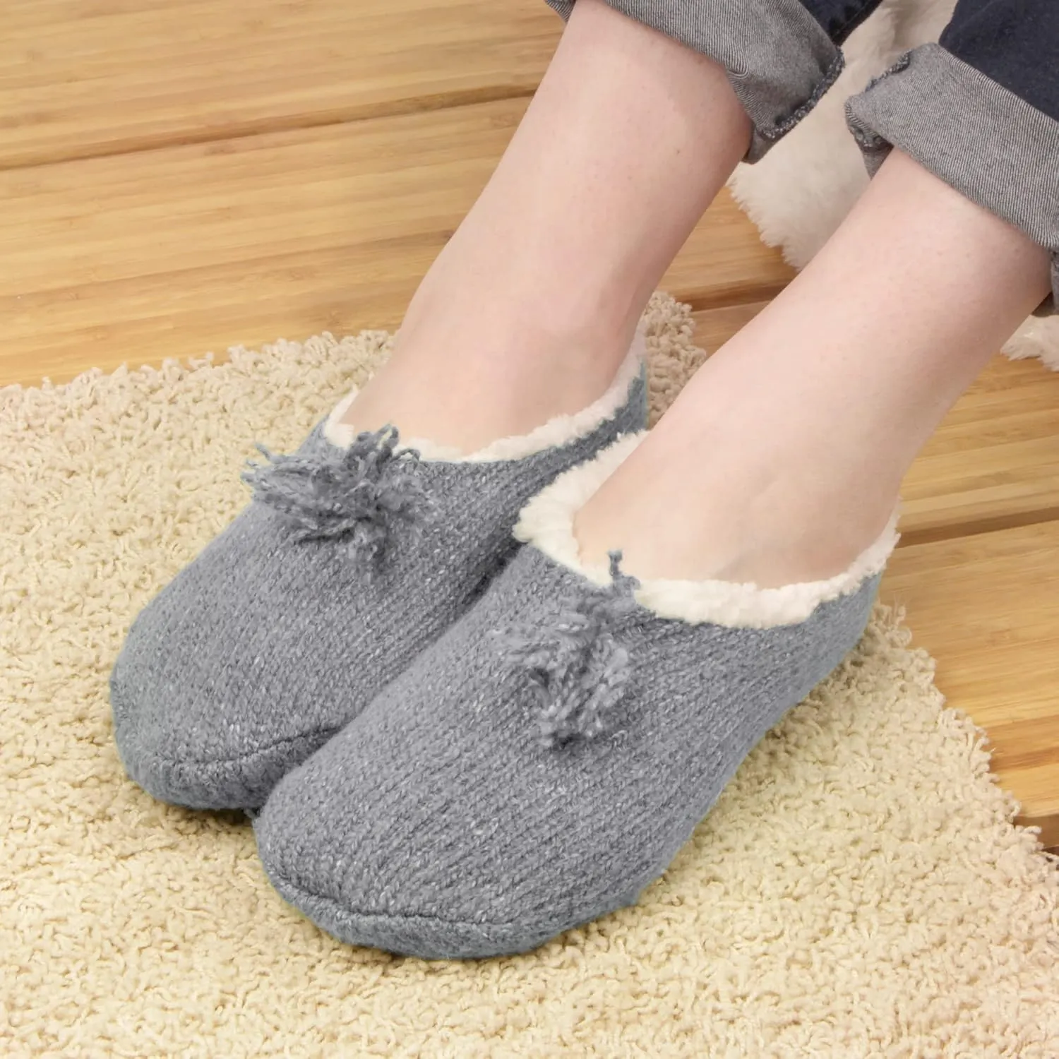 BambooMN Adult Women Super Soft Warm Cozy Fancy Yarn Slippers Non-Slip Lined Socks, Indoor Comfy House Slippers, 3 Pairs