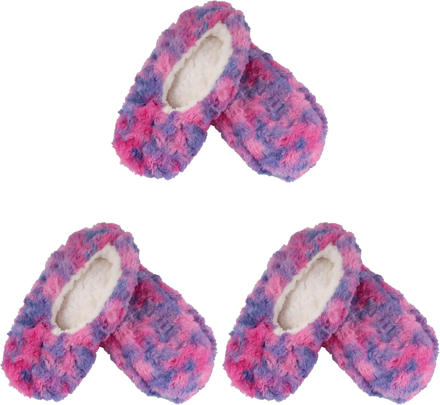 BambooMN Soft Touch Warm Cozy Fuzzy Non-Slip Lined Slip-On Slippers Socks for Adult Women, Indoor Travel House Slippers, 3 Pairs
