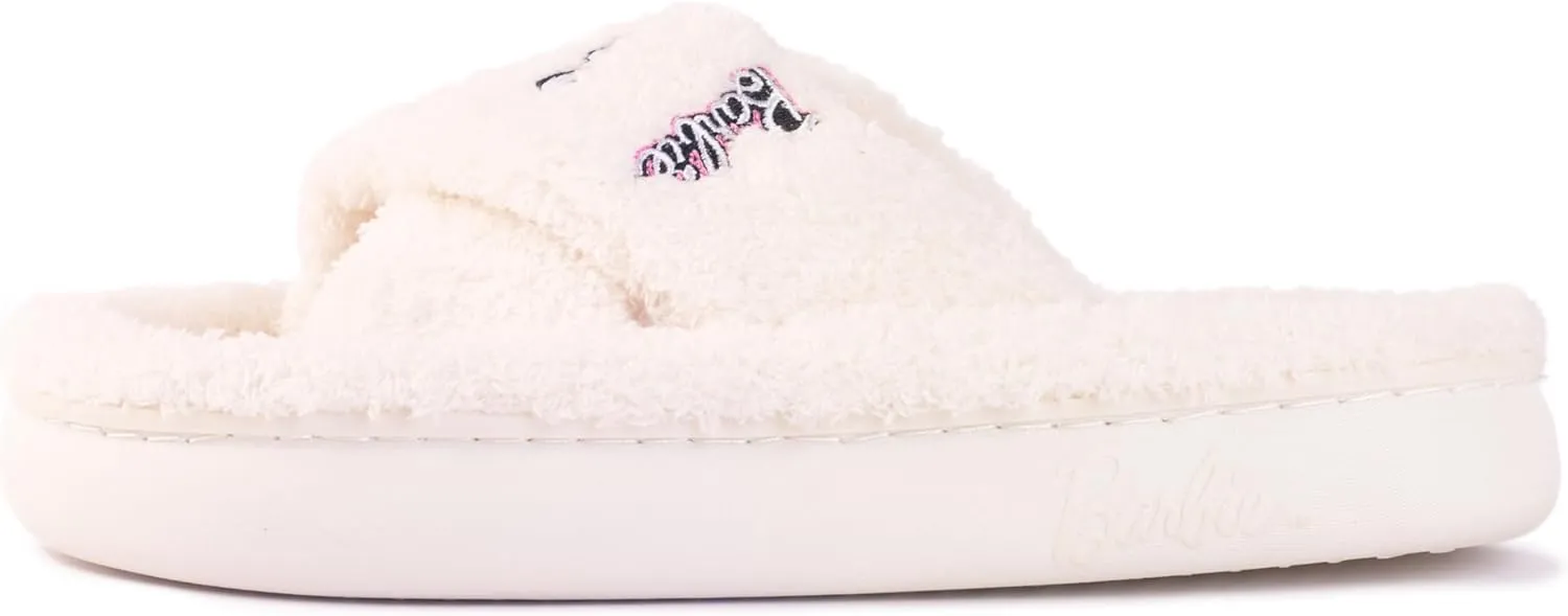 Barbie Women's Cozy X-Band and Open Toe Faux Fur Memory Foam Indoor Outdoor Soled Slipper in Xs-XL