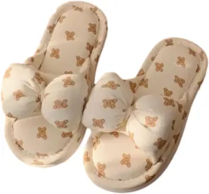Bear House Slipper for Women Cherry Slipper Linen Cute Slipper for Guest