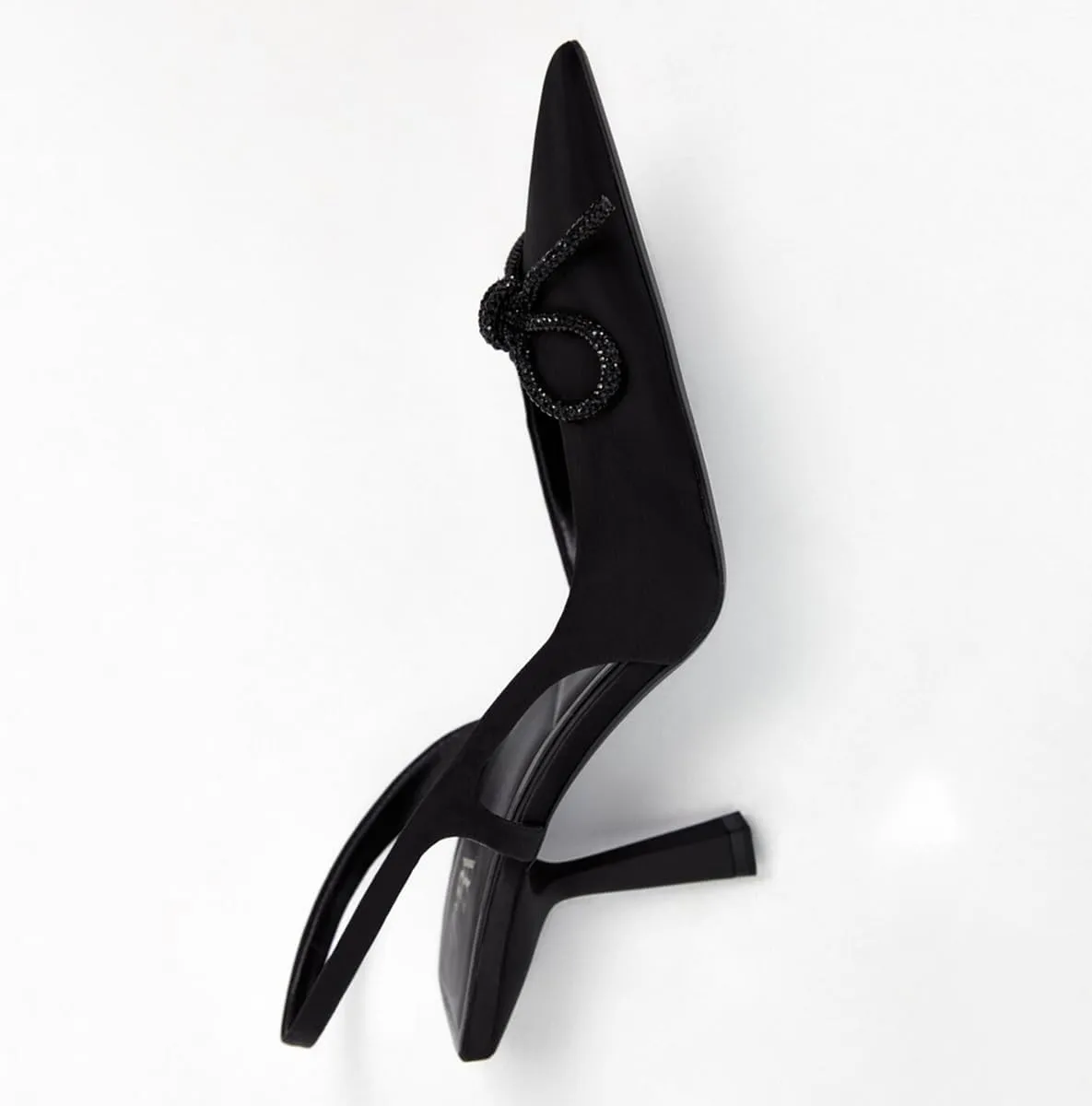 Black Heels with Bow Pumps for Women Stiletto Heel Satin Slingback Spring Shoes