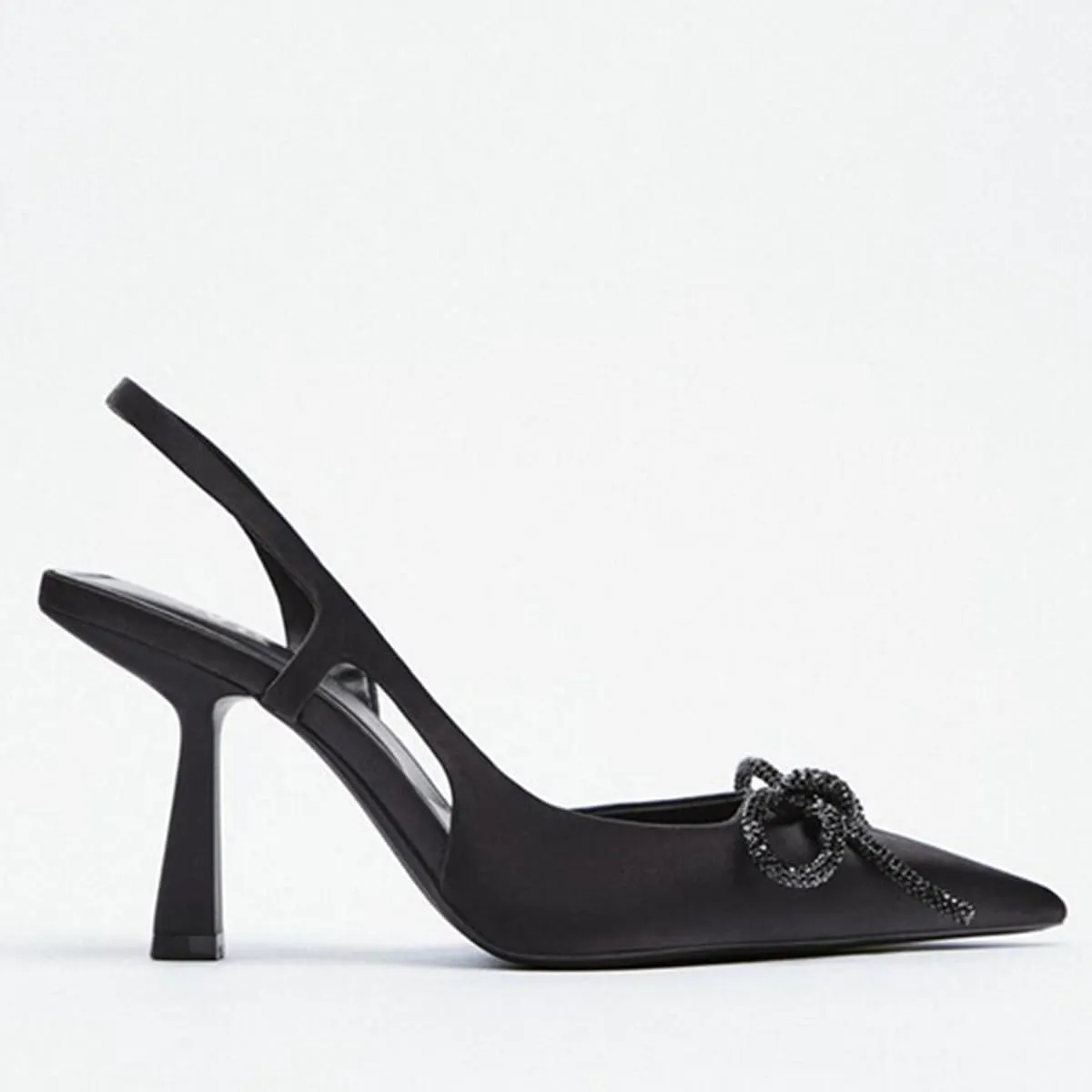 Black Heels with Bow Pumps for Women Stiletto Heel Satin Slingback Spring Shoes