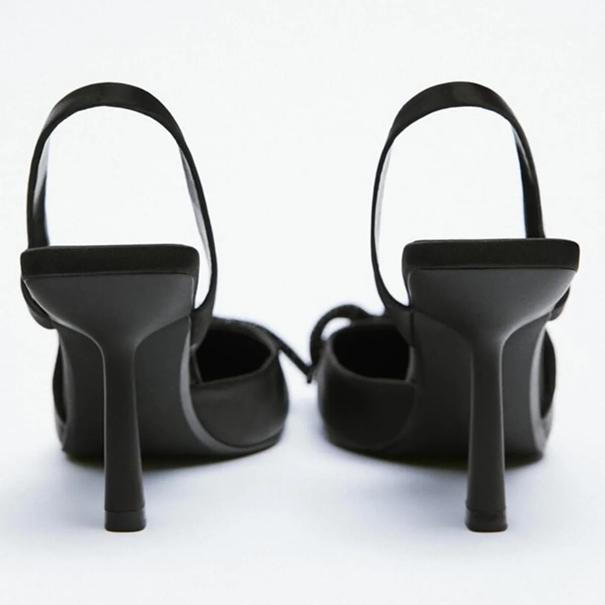 Black Heels with Bow Pumps for Women Stiletto Heel Satin Slingback Spring Shoes