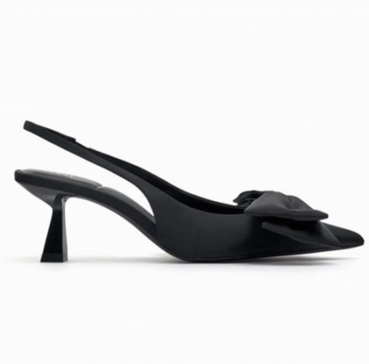 Black Heels with Bow Pumps for Women Stiletto Heel Satin Slingback Spring Shoes