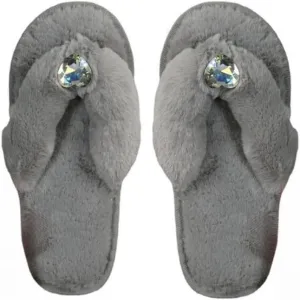 Bling Fuzzy slippers Cute Heart Shaped Rhinestone Women's Fluffy flip-flops for Indoor and Outdoor