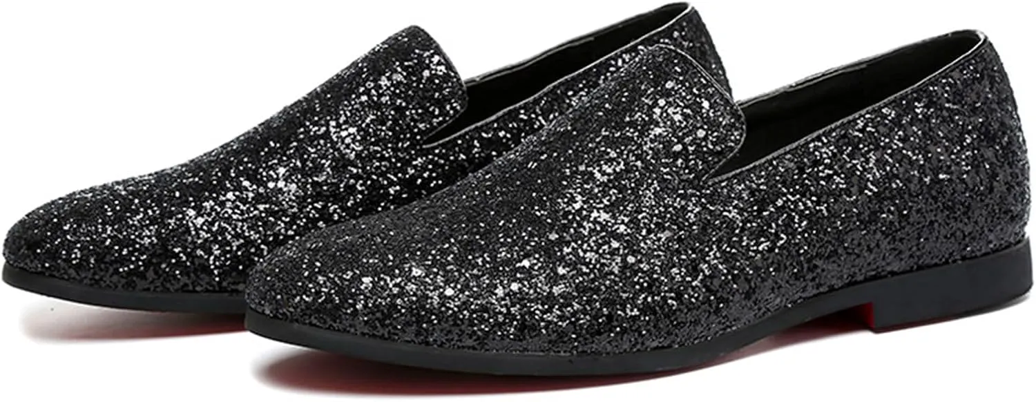 ByErz Mens Glitter Loafers Dress Slip on Party Wedding Penny Smoking Sparkly Shoes