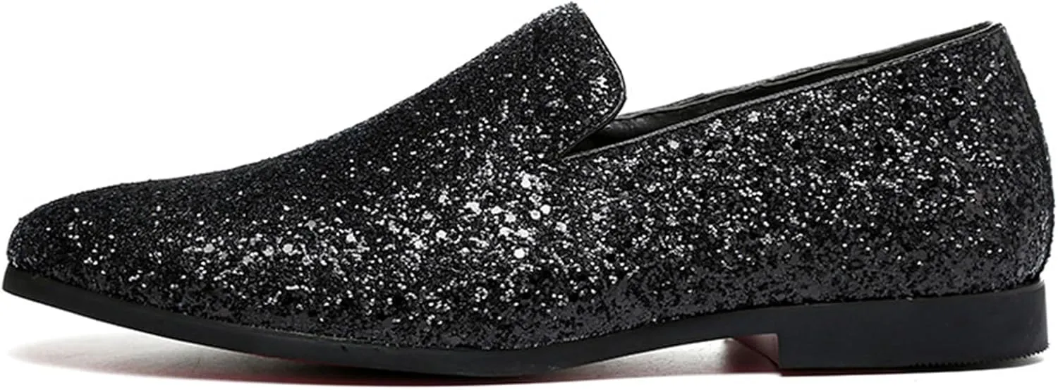 ByErz Mens Glitter Loafers Dress Slip on Party Wedding Penny Smoking Sparkly Shoes