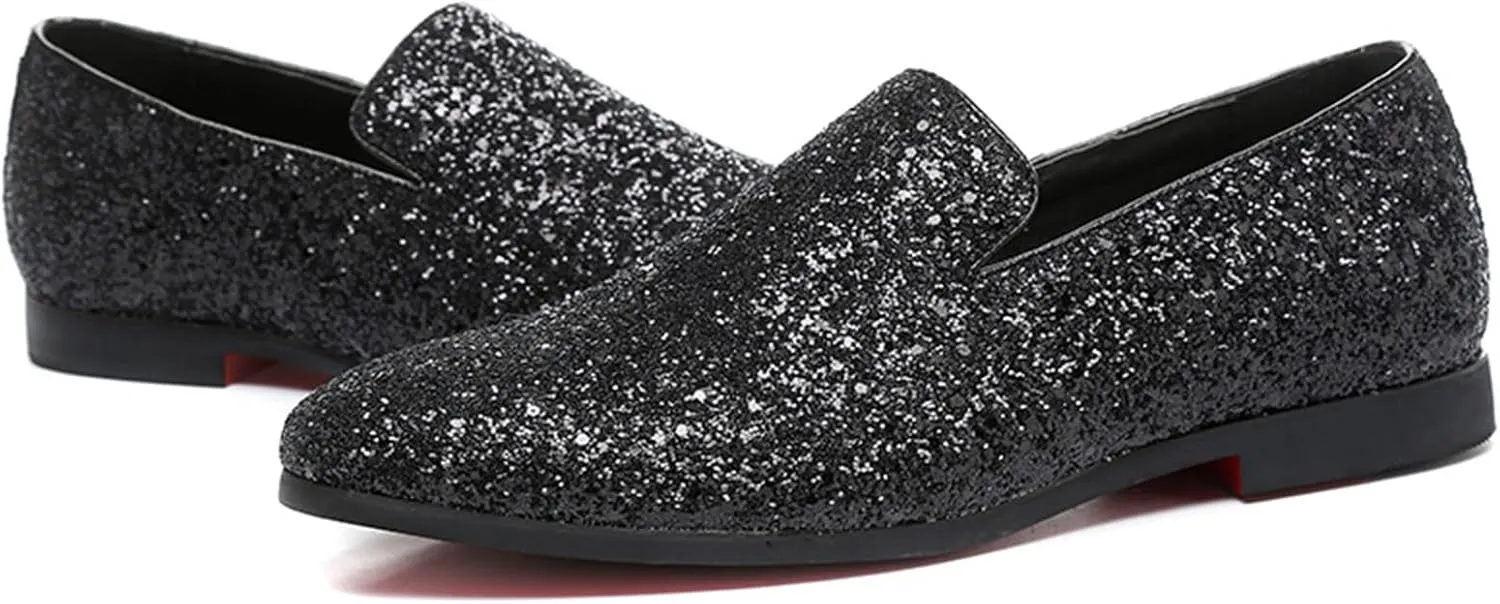ByErz Mens Glitter Loafers Dress Slip on Party Wedding Penny Smoking Sparkly Shoes