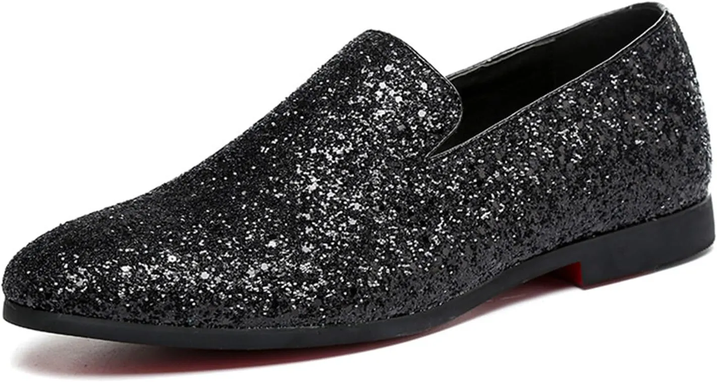 ByErz Mens Glitter Loafers Dress Slip on Party Wedding Penny Smoking Sparkly Shoes