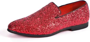 ByErz Mens Glitter Loafers Dress Slip on Party Wedding Penny Smoking Sparkly Shoes