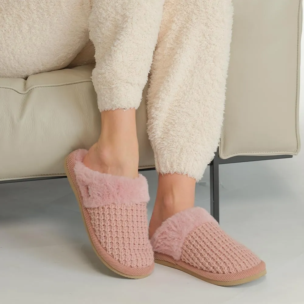 C.C Pattern Knitted Slip-On Slippers With Faux Fur Lining Indoor-Outdoor House For Women