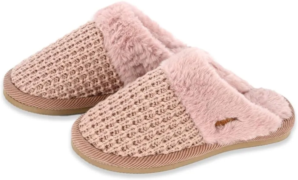 C.C Pattern Knitted Slip-On Slippers With Faux Fur Lining Indoor-Outdoor House For Women