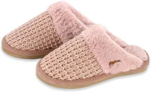 C.C Pattern Knitted Slip-On Slippers With Faux Fur Lining Indoor-Outdoor House For Women