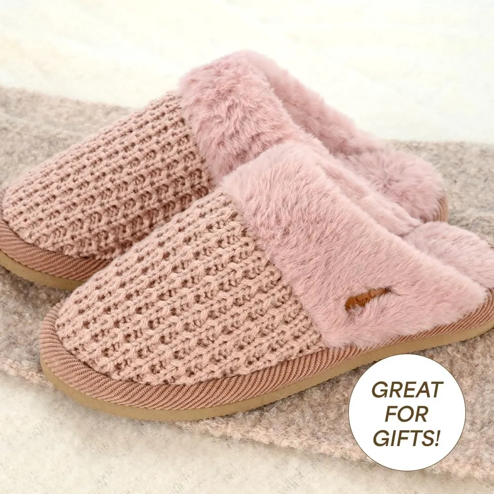 C.C Pattern Knitted Slip-On Slippers With Faux Fur Lining Indoor-Outdoor House For Women
