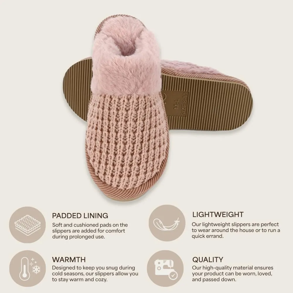 C.C Pattern Knitted Slip-On Slippers With Faux Fur Lining Indoor-Outdoor House For Women