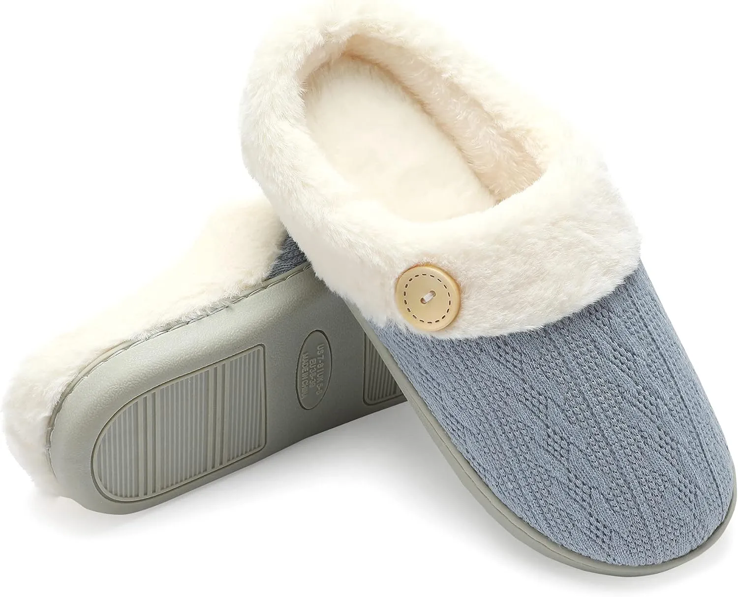 Chantomoo Womens Slipper Warm Comfy Memory Foam House Slippers Knitted Shoes Faux Fur Lined Anti-Skid Rubber Sole Bedroom Cozy Indoor Outdoor Slippers
