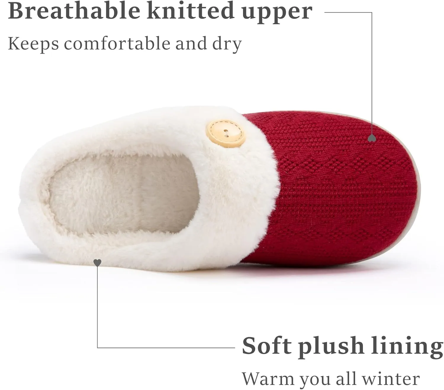 Chantomoo Womens Slipper Warm Comfy Memory Foam House Slippers Knitted Shoes Faux Fur Lined Anti-Skid Rubber Sole Bedroom Cozy Indoor Outdoor Slippers