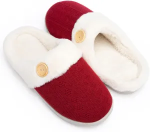 Chantomoo Womens Slipper Warm Comfy Memory Foam House Slippers Knitted Shoes Faux Fur Lined Anti-Skid Rubber Sole Bedroom Cozy Indoor Outdoor Slippers