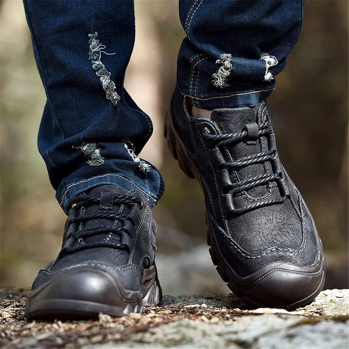 ChicWind Men's Lace Up Outdoor Waterproof Leather Hiking Sneakers