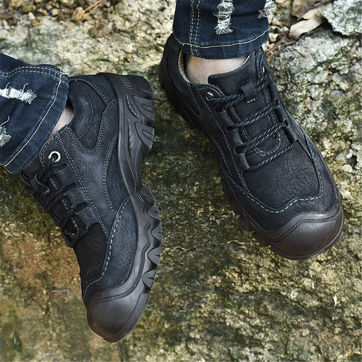ChicWind Men's Lace Up Outdoor Waterproof Leather Hiking Sneakers