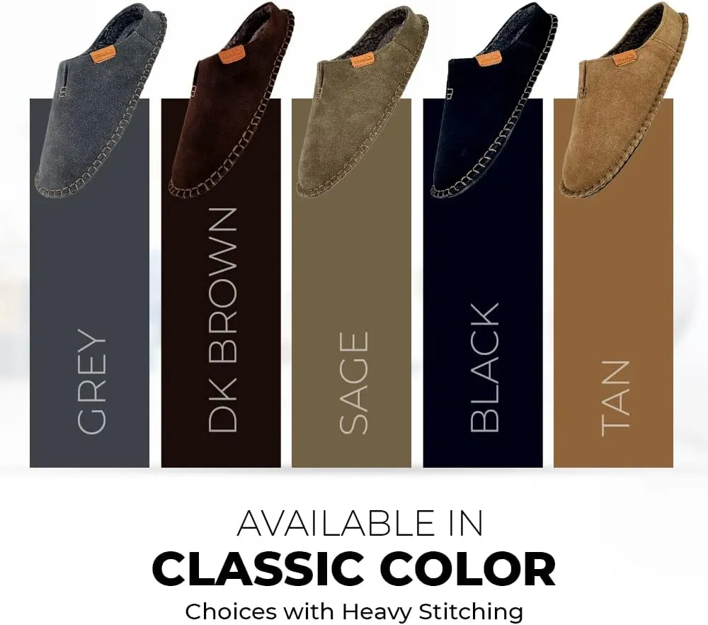 Clarks Mens Open Back Suede Leather Slipper With Heavy Stitching - Plush Sherpa Lining Indoor Outdoor House Slippers For Men M US