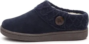 Clarks Womens Slipper Suede Leather Knitted Collar Clog Slippers - Plush Faux Fur Lining