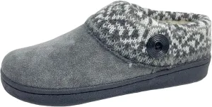 Clarks Womens Suede Leather Comfort Clog Knitted Collar Slipper - Plush Faux Fur Trim - Indoor Outdoor House Slippers For Women (9 M US, Grey/Grey Multi)