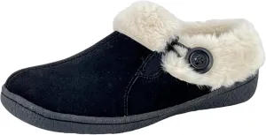 Clarks Womens Suede Leather Slipper with Gore and Bungee JMH2213 - Warm Plush Faux Fur Lining - Indoor Outdoor House Slippers For Women (6 M US, Black)