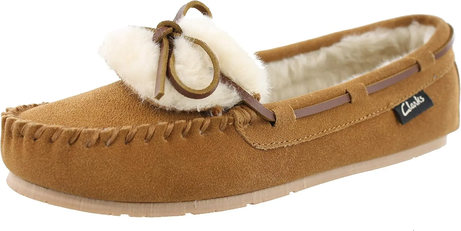 Clarks Women's Suede Moc Indoor and Outdoor Slipper (Cinnamon Fur, 11)