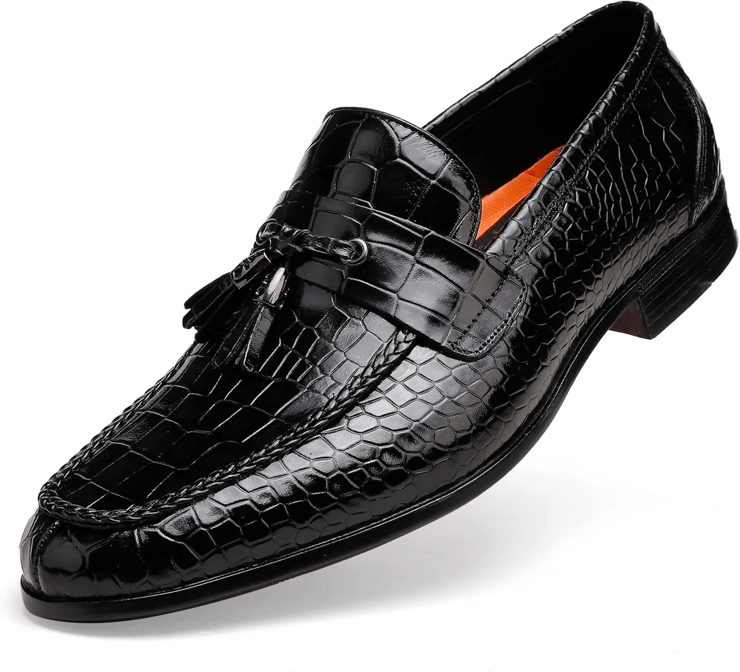 Classic Men's Tassel Dress Shoes, Alligator Printed Dress Loafer Casual Party Wedding Shoes Leather Penny Loafer for Mens