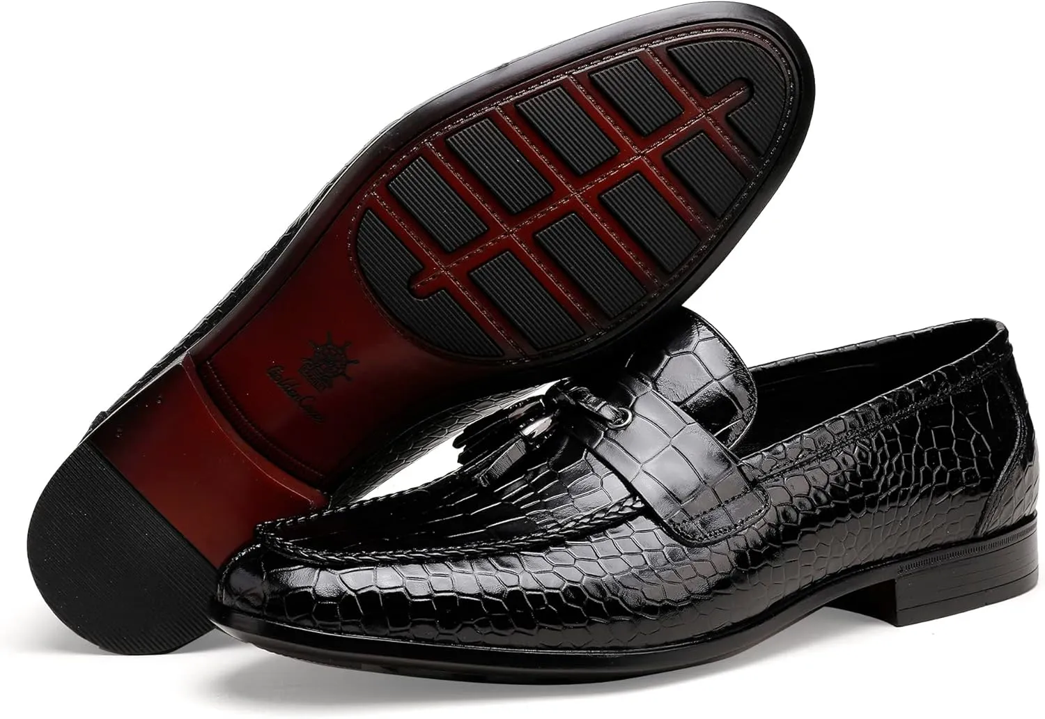 Classic Men's Tassel Dress Shoes, Alligator Printed Dress Loafer Casual Party Wedding Shoes Leather Penny Loafer for Mens