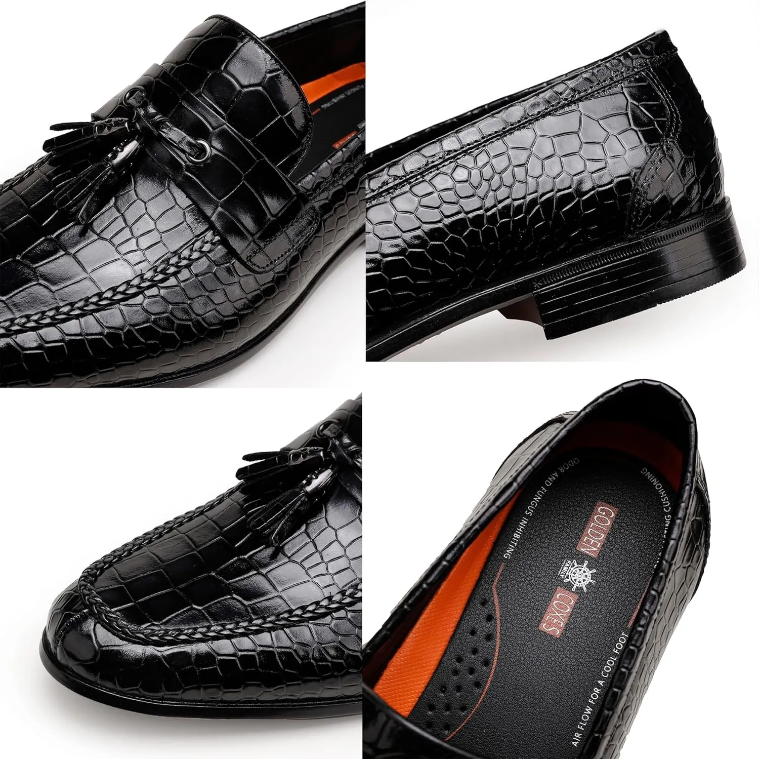 Classic Men's Tassel Dress Shoes, Alligator Printed Dress Loafer Casual Party Wedding Shoes Leather Penny Loafer for Mens