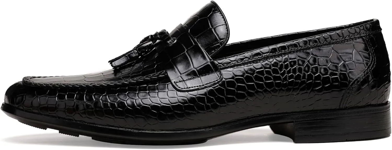 Classic Men's Tassel Dress Shoes, Alligator Printed Dress Loafer Casual Party Wedding Shoes Leather Penny Loafer for Mens
