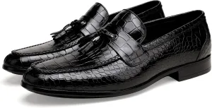 Classic Men's Tassel Dress Shoes, Alligator Printed Dress Loafer Casual Party Wedding Shoes Leather Penny Loafer for Mens