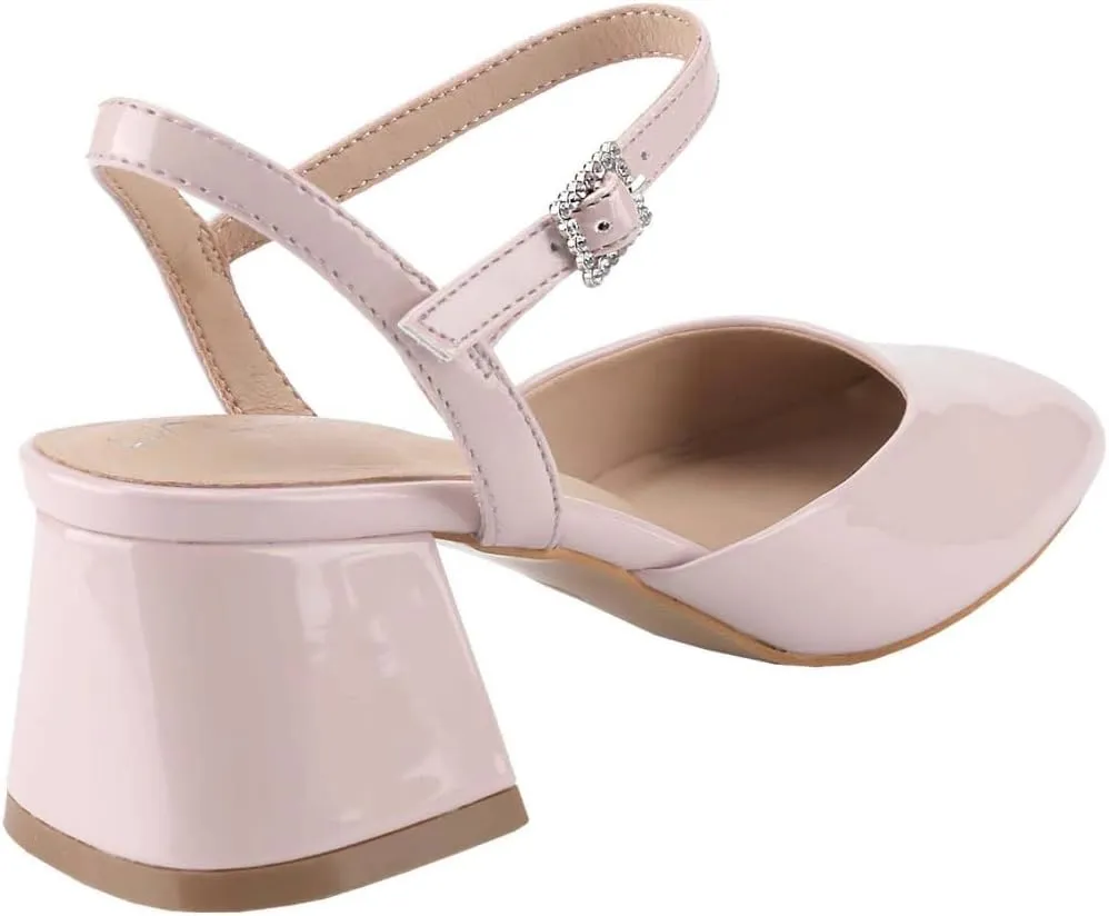 CLOVERLAY Women's Fashionable Ankle Strap Chunky Block Heel Pumps Low Heel Closed Toe Slingback Dress Shoes Spring Summer Vacation Spring Break Easter