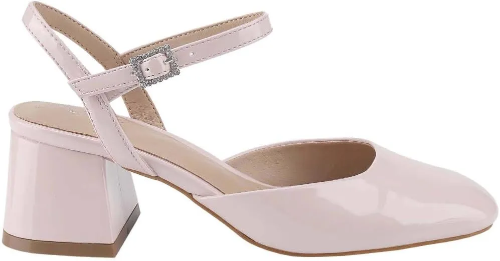 CLOVERLAY Women's Fashionable Ankle Strap Chunky Block Heel Pumps Low Heel Closed Toe Slingback Dress Shoes Spring Summer Vacation Spring Break Easter