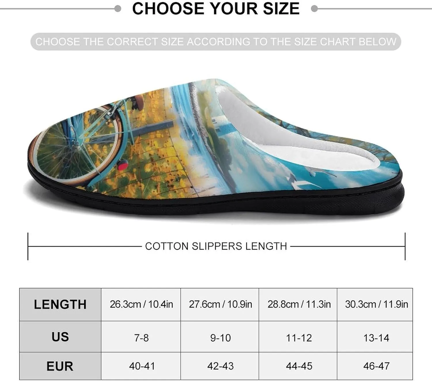 Coastal Lighthouse And Seagull Seaside Bikes Mens Slippers Casual Slip On Warm House Shoes with Rubber Sole Indoor Outdoor