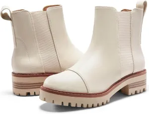 Coutgo Womens Chelsea Ankle Boots Lug Sole Low Stacked Heel Booties Winter Platform Shoes