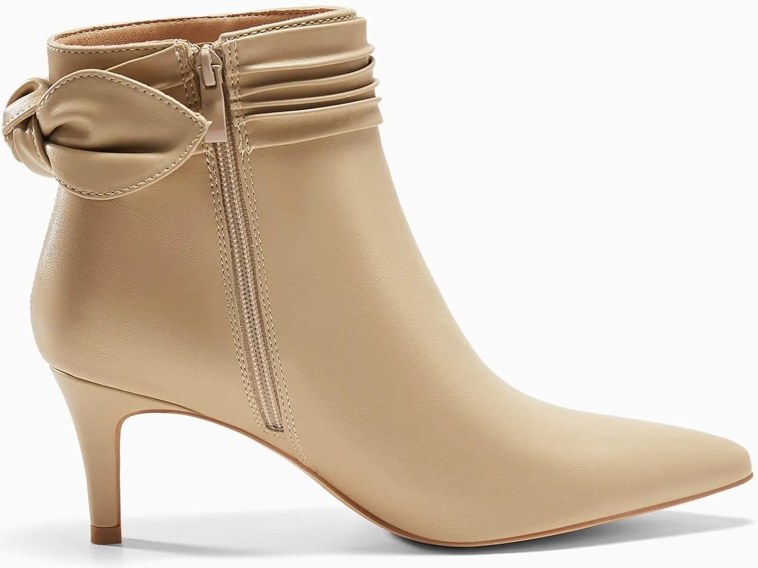 Coutgo Womens Kitten Heel Ankle Boots Bow Closed Pointed Toe Booties Pleated Side Zipper Winter Boot Shoes