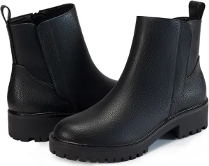 Coutgo Womens Low Heel Chelsea Ankle Boots Platform Lug Sole Booties Pull On Fall Short Boot Shoes