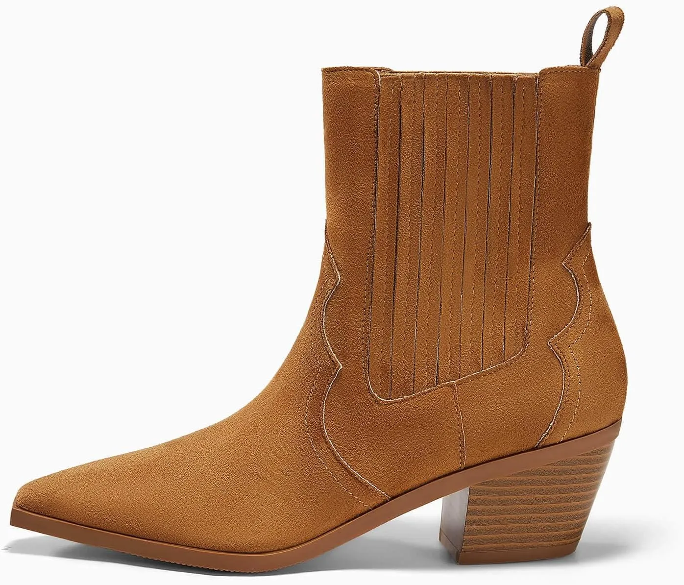 Coutgo Womens Western Pointed Toe Ankle Booties Chunky Stacked Heel Chelsea Boots Cowboy Elastic Winter Boots