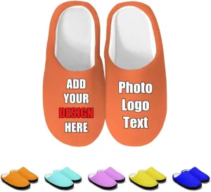 Custom Slippers for Women Men, Personalized Non-Slip Indoor Outdoor Winter Bedroom Shoes Add Your Image Logo Text