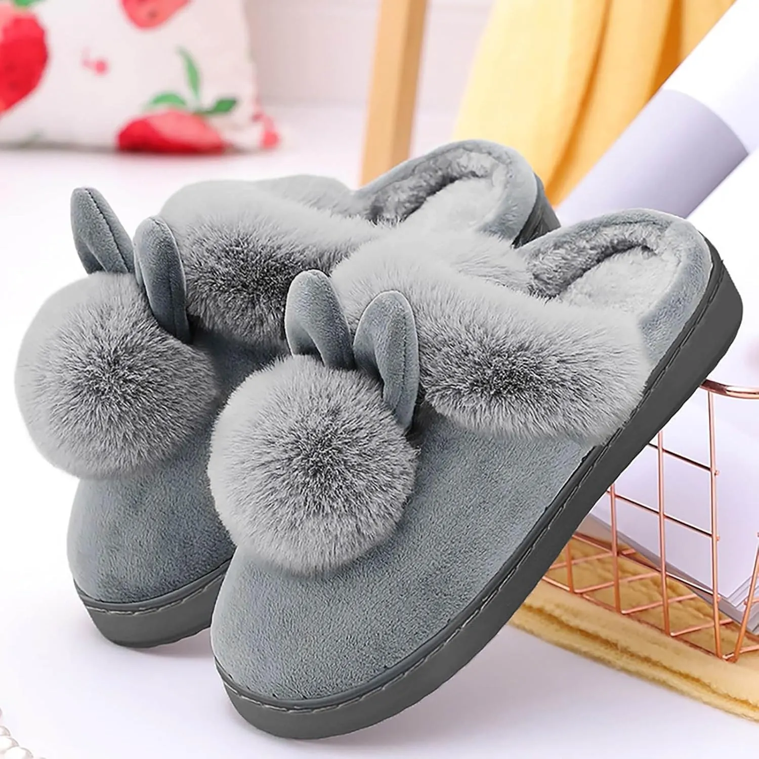Cute Bunny Slippers for Women Home Bedroom Warm Animal Slippers Winter Indoor Fluffy Slippers Comfy Cozy Slippers