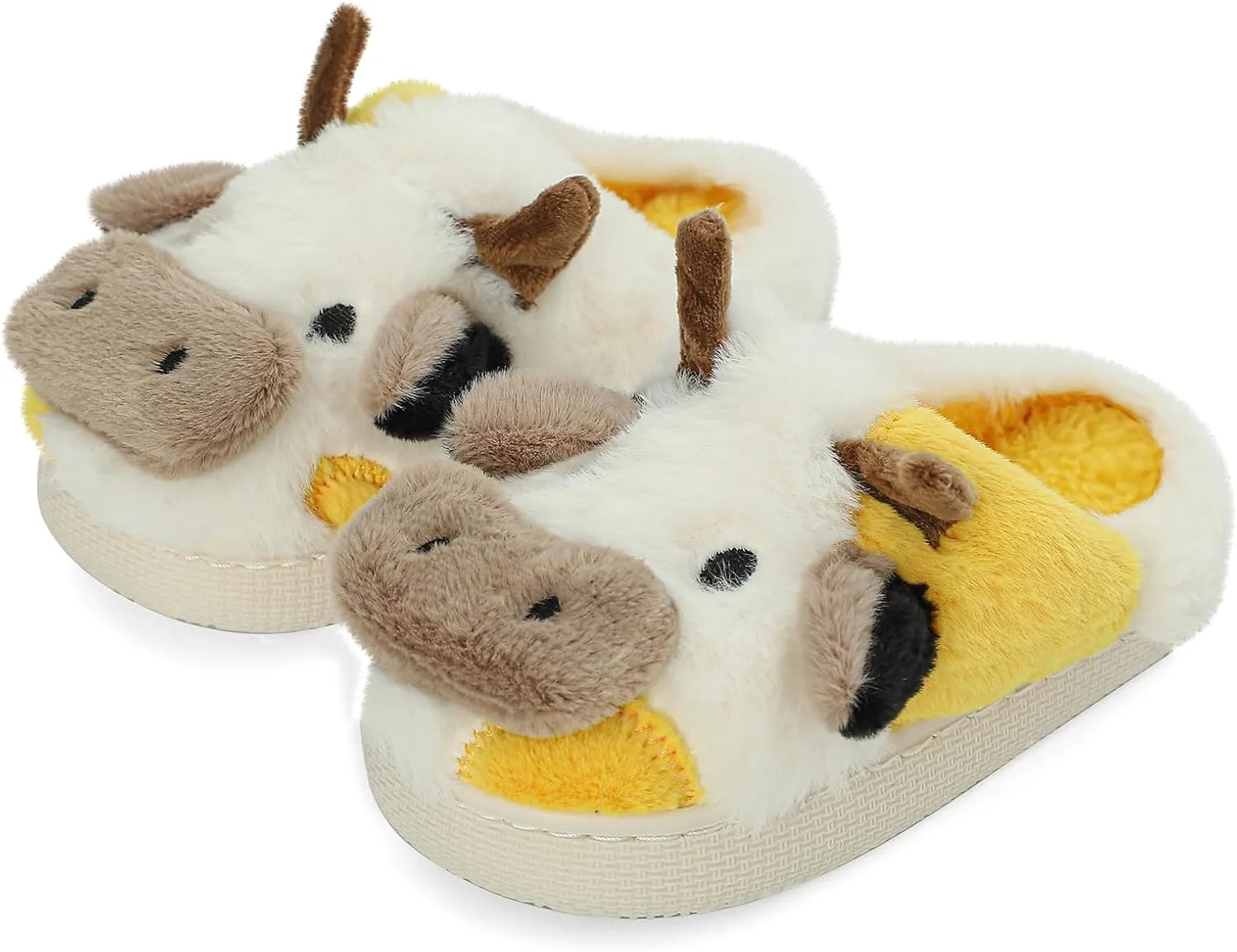 Cute Cartoon Cow Slippers for Girls Boys, Toddler Kids Animal House Slipper Warm Fuzzy Shoes with Memory Foam for Indoor Outdoor