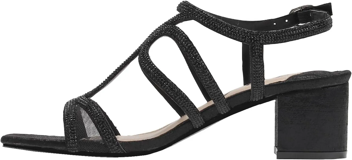 Devine Rhinestone Block Heel Dressy Sandal