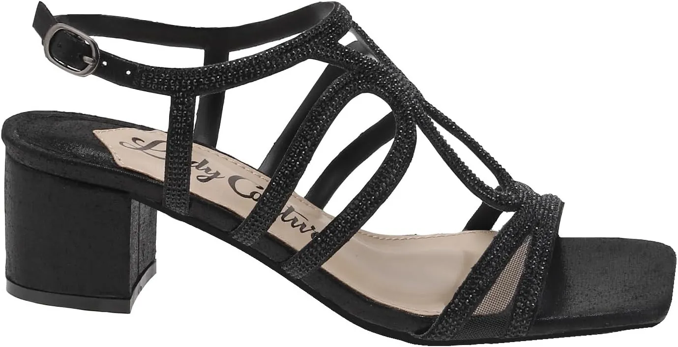 Devine Rhinestone Block Heel Dressy Sandal