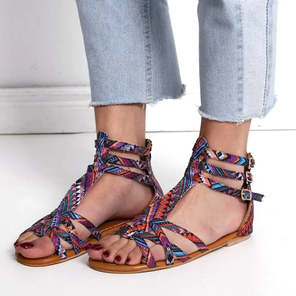 Dheva-C Flat Sandals for Women Size 12 Large Size Bohemian Wind Women's Sandals National Sandals Style Contrast Sandals Women's Sandals Sparkly Sandals for Women Size 11