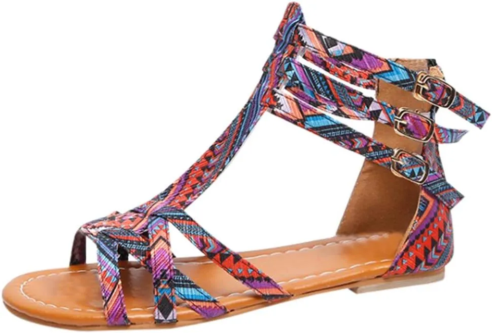 Dheva-C Flat Sandals for Women Size 12 Large Size Bohemian Wind Women's Sandals National Sandals Style Contrast Sandals Women's Sandals Sparkly Sandals for Women Size 11