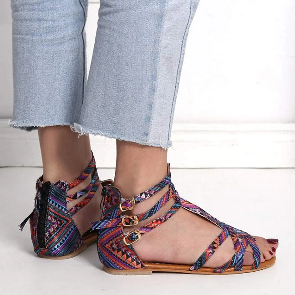 Dheva-C Flat Sandals for Women Size 12 Large Size Bohemian Wind Women's Sandals National Sandals Style Contrast Sandals Women's Sandals Sparkly Sandals for Women Size 11
